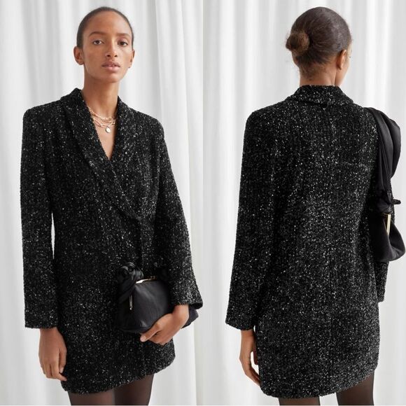 NWT & Other Stories Mini Black Dress Double Breasted Blazer Sequin Size XS - Picture 1 of 11